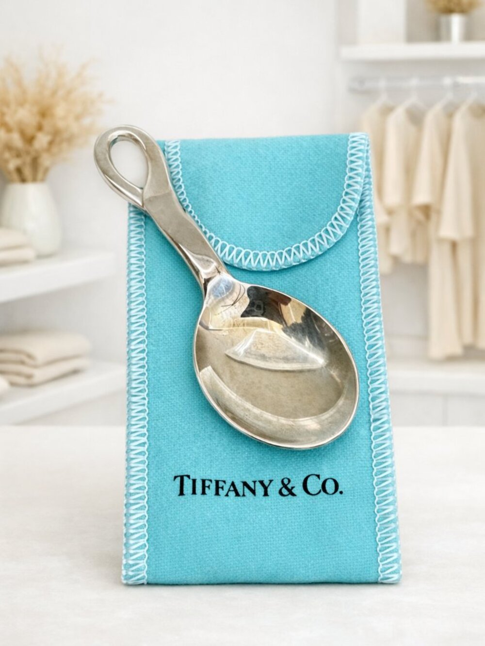 Tiffany & Co. Sterling Silver Paretti Infant Spoon with Loop Handle Collectible